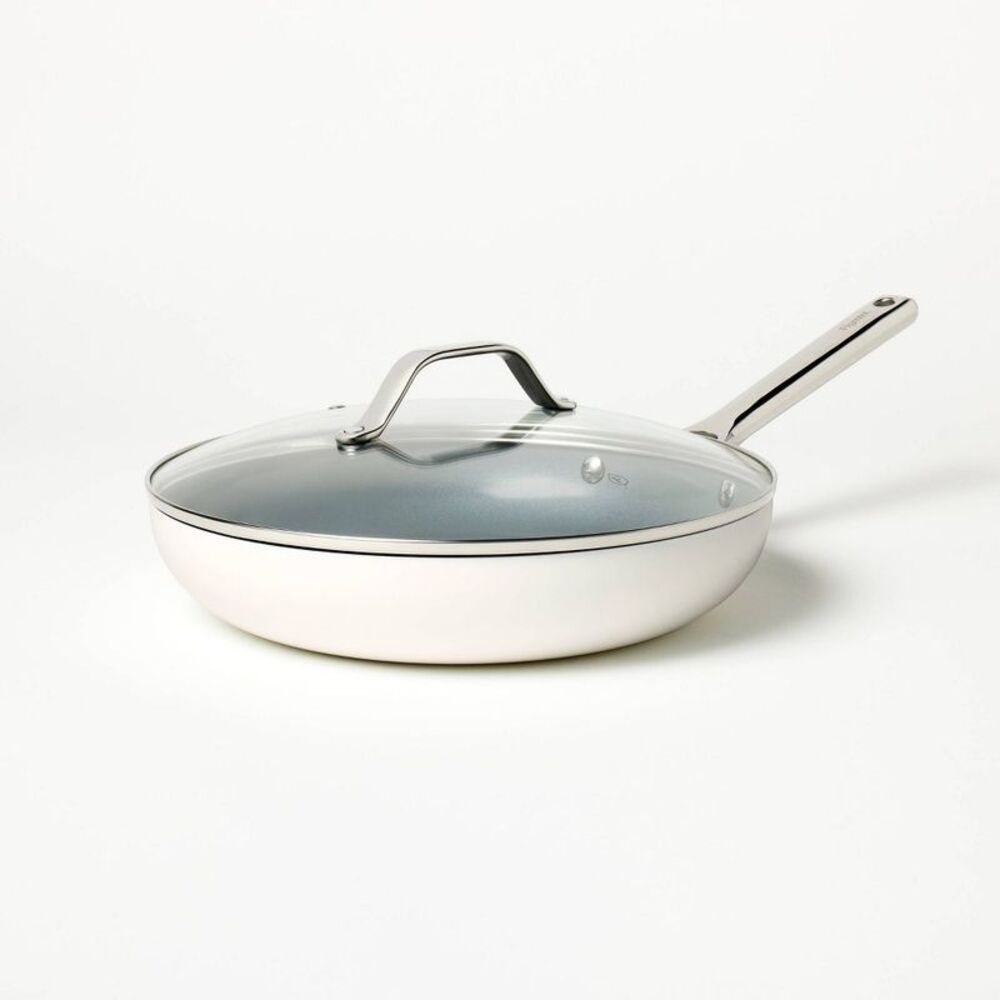 12" Nonstick Ceramic Coated Aluminum Frypan with Cover Cream - Figmint